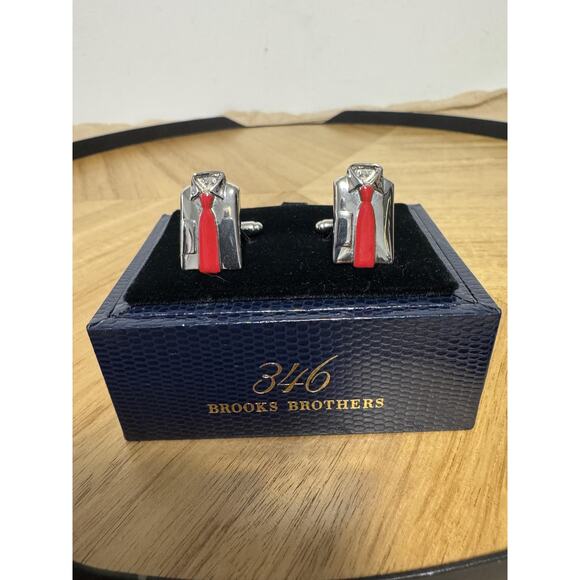 Brooks Brothers Other - Brooks Brothers Red Tie Shirt Novelty Cufflinks Mens Silver Tone Enamel with Box